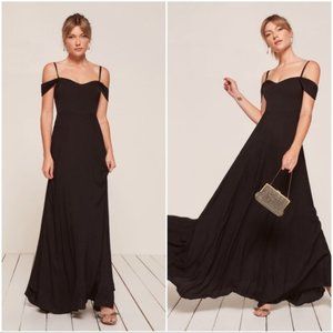 Reformation Black Off Shoulder Maxi Poppy Dress Size 4 US
